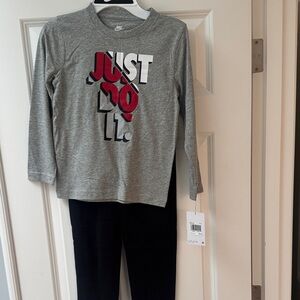 Nike Kids Gray and Red Long Sleeve Tee with Black Sweatpants